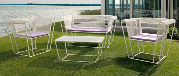 prezzo Salon de jardin canapé 2 fauteuils et table basse en maille tendue Royal Ranieri