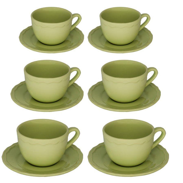online Set 6 Tazze da The con Piattino Ø9,5xh7 cm in Gres Porcellanato Juliet Verde Pastello