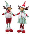 Set 2 Pupazzi Renna H58 cm in Tessuto Pois e Righe