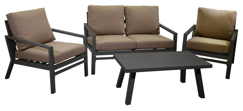 Set Salotto da Giardino Divano 2 Poltrone e Tavolino in Alluminio Cleveland Antracite e Marrone