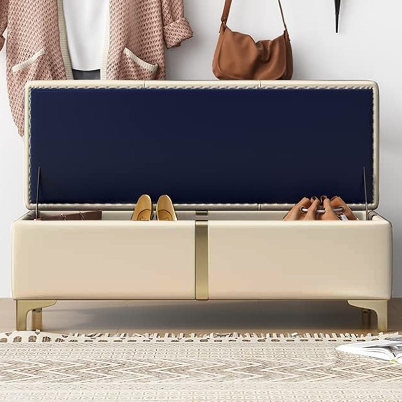 Cassapanca Contenitore Beige in Ecopelle con Piedini in Metallo Oro Panca Pouf