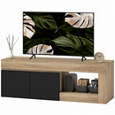 Mobile TV Moderno da 60" con Armadietto 140x40x48 cm 2 Ante e Ripiano Aperto in Legno Ingegnerizzato Nero e color Legno      