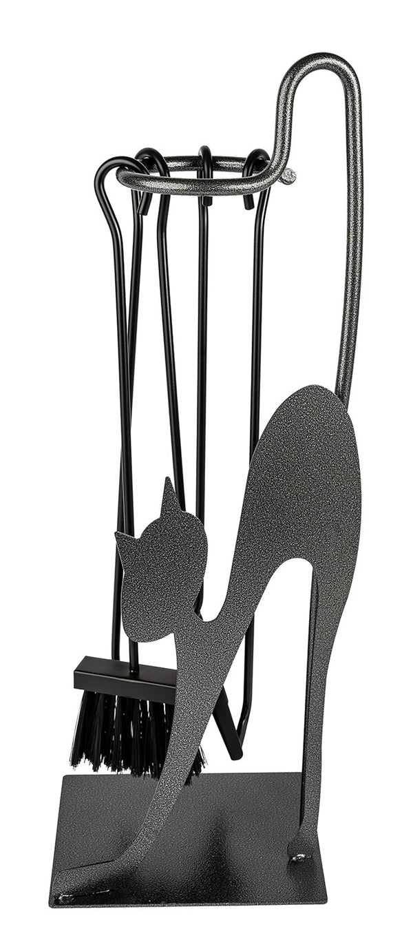 online Trespolo per Attrezzi Camino Rettangolare Sagoma Gatto con Paletta Scopino Attizzino e Pinza 28x19x66 cm in Ferro Verniciato
