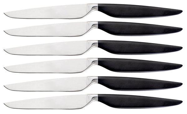 sconto Set de 6 Couteaux de Table Lame Lisse en PVD Magnolia Noir et Acier Inoxydable