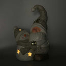 Gnomo resina e pupazzo di neve grigio con led cm 27,5x18,5xh42