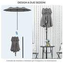 Ombrellone Doppio 285x147x227 cm Inclinabile a 45° con Prese d'Aria in Acciaio e Poliestere Grigio 
