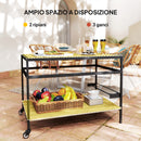 Carrello Portavivande da Giardino 107x65x80 cm Ripiano e Maniglia in Legno a Doghe e Acciaio      