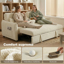 Divano Letto 2 Posti 3 in 1  con Schienale Regolabile in 3 Posizioni con 2 Cuscini in Ciniglia Beige      
