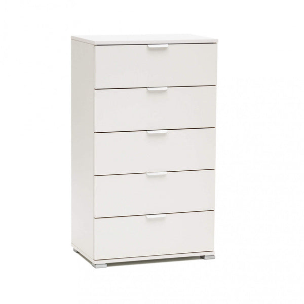 sconto Commode 5 tiroirs blancs 60x38x103 h cm en aggloméré bilaminé blanc