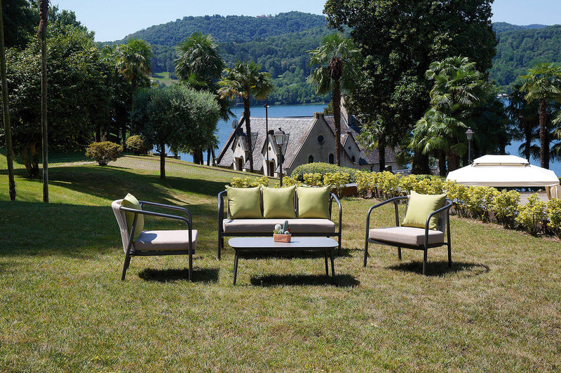 Set Salotto da Giardino in Alluminio Divano 2 Poltrone e Tavolino Vorghini Lubecca