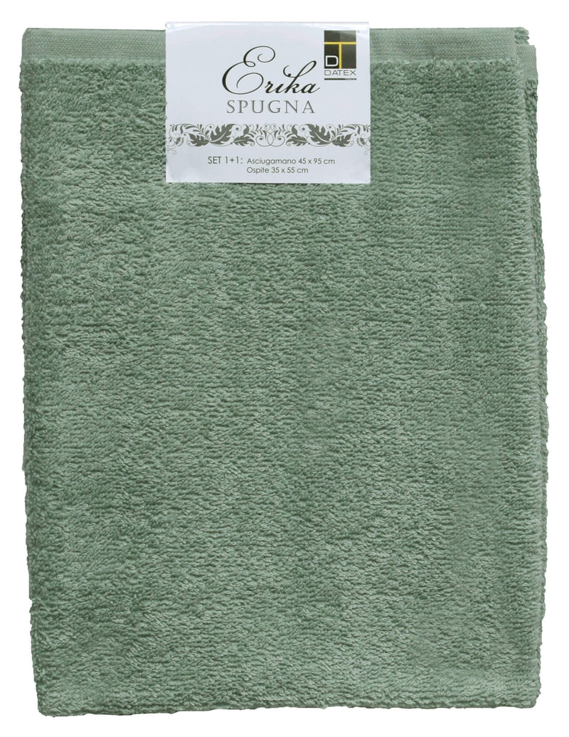 Set Spugna Asciugamani Ospite + Salvietta Verde Salvia