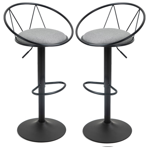 Set 2 Sgabelli Bar con Schienale e Poggiapiedi Altezza Regolabile e Seduta Imbottita Grigio sconto