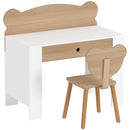Set Scrivania 80x41x74,5 cm per Bambini 3-8 Anni con Cassetto e Sedia con Schienale a Orsetto in MDF e Legno di Pino Color Legno      