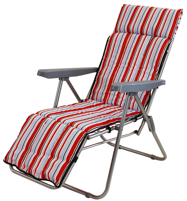 prezzo Transat de jardin 77x58x106 cm inclinable 5 positions avec coussin rayé rouge