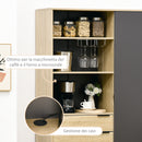 Credenza Moderna da Cucina 110x41,5x180 cm con Armadietto Cassetto e Porta Calici in MDF Legno Naturale e Grigio