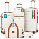 Set 6 Valigie Rigide Family 55-66-75 cm con Beauty Case e Borsone Espandibile in ABS Beige e Marrone      