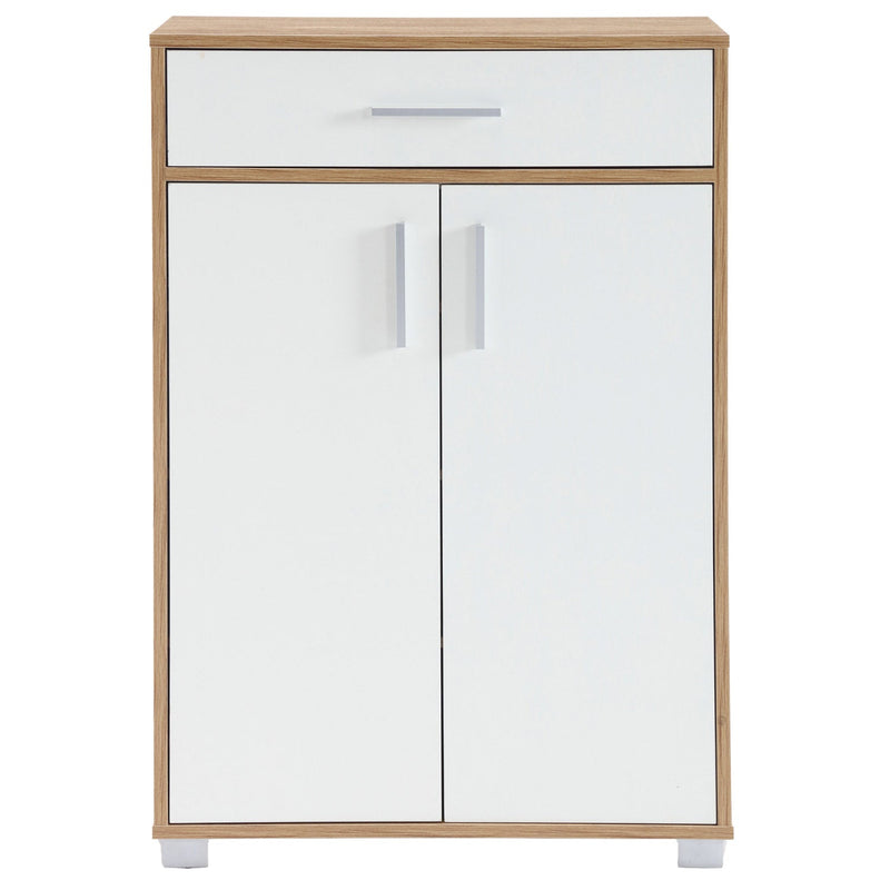 Scarpiera Mobile Salvaspazio 2 Ante 1 Cassetto 63x33x95h cm in Melaminico Venato a Rilievo Rovere e Bianco