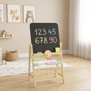 Lavagna per Bambini 2+ Anni 38x26x66 cm Cancellabile con Cavalletto Orologio Abaco e Cancellino in Legno di Pino Color Legno      