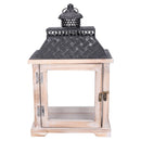 Lanterna in Legno sbiancato rettangolare con tetto nero cm 24x16xh39