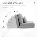 Poltrona Letto 3 in 1 Convertibile in Chaise Longue e Divano da Terra con 2 Cuscini in Tessuto Effetto Lino Grigio Chiaro      