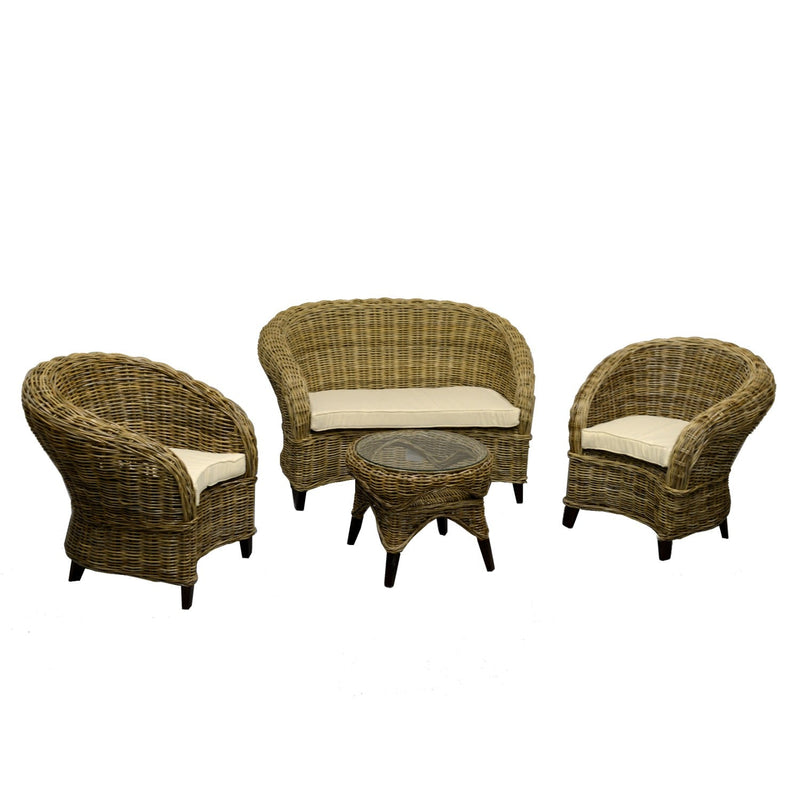 Set Salotto da Giardino 2 Poltrone Tavolino Divano in Rattan Alovera Grigio