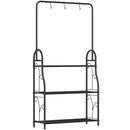 Portapiante Scaffale 75x25x137 cm a 3 Livelli con Barra Appendi Vasi in Metallo Nero      