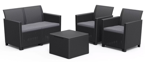 online Salon de Jardin Canapé 2 Fauteuils et Table Basse en Résine Keter Claire Lounge Anthracite