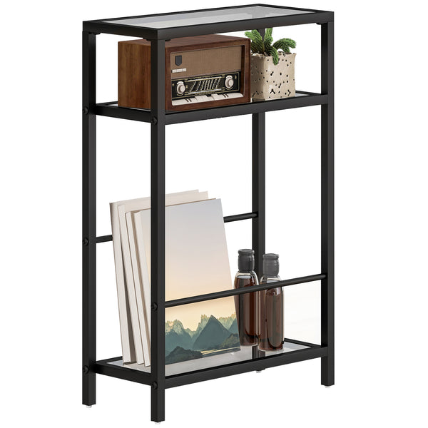 Tavolino da Salotto 40x18x62 cm Design Compatto 3 Ripiani in Vetro e Acciaio Nero acquista