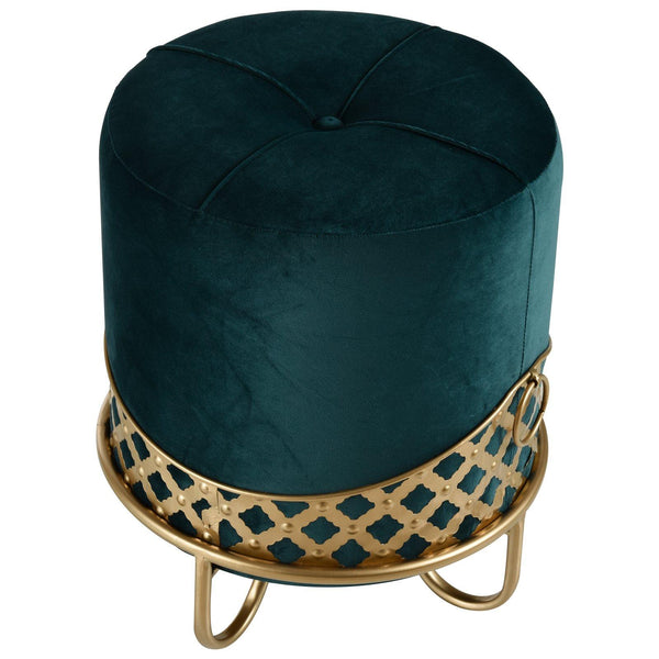 Pouf Rembourré Rond en Tissu Peluche Vert Emeraude Ø38x43 cm sconto