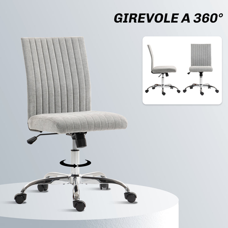 Sedia Ufficio Senza Braccioli 43x56x78-88 cm Girevole con Ruote Rivestimento in Tessuto Grigio  