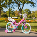 Bicicletta Bambina 16 Pollici con Rotelle Cestino e Portabambola Gabby's Dollhouse Rosa e Viola