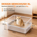 Lettiera per Gatti XL Fino a 8 kg 60x40x30 cm con Tappetino Vassoio e Paletta in Acciaio Inox e PP Grigio Chiaro      