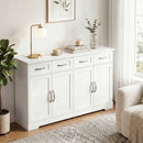 Credenza da Cucina Stile Country 140x38x80 cm con 4 Cassetti e 4 Ante in MDF Bianco      