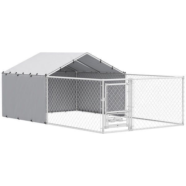 Recinto per Cani Taglia Media e Grande fino a 3 kg 400x230x150 cm Porta Ciotole Girevole Argento online