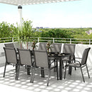 Set da Giardino con Tavolo Rettangolare in Vetro e 8 Sedie Impilabili con Braccioli Grigio Chiaro    