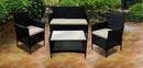 Set da Giardino Divano 2 Poltrone e Tavolino in Polyrattan Soriani Nero e Avorio