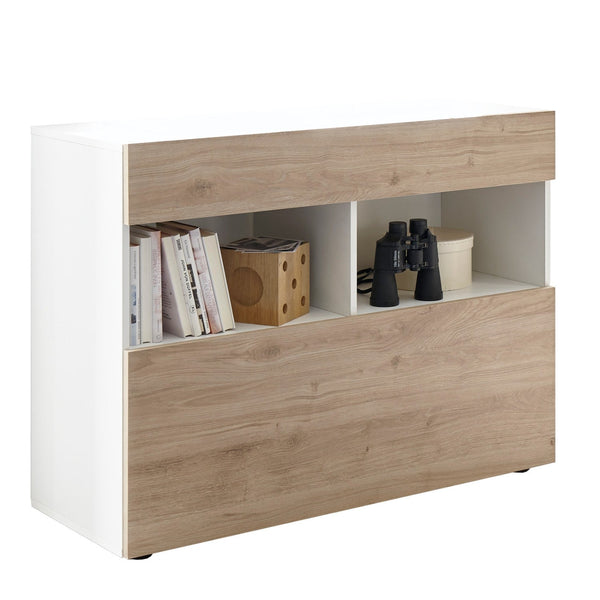 Credenza Mobile Soggiorno 1 Anta 2 Vani 111x42x82 cm TFT Akira Bianco e Naturale