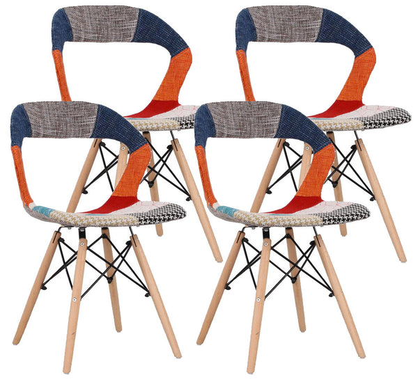 Lot de 4 Chaises 78x46x46 cm en Tissu Patchwork pour Intérieur en Rouge et Orange acquista