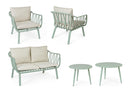 Set 5 Pezzi Salotto da Giardino con Divano 2 Poltrone e 2 Tavolini in Acciaio e PP Nixie Verde Salvia 