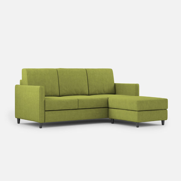 Canapé 3 places avec pouf Karay 198x155x85 cm en tissu vert sconto
