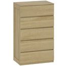 Cassettiera 5 Cassetti 60x39x100 cm in Legno con Guide in Metallo e Maniglie Scanalate color Faggio      