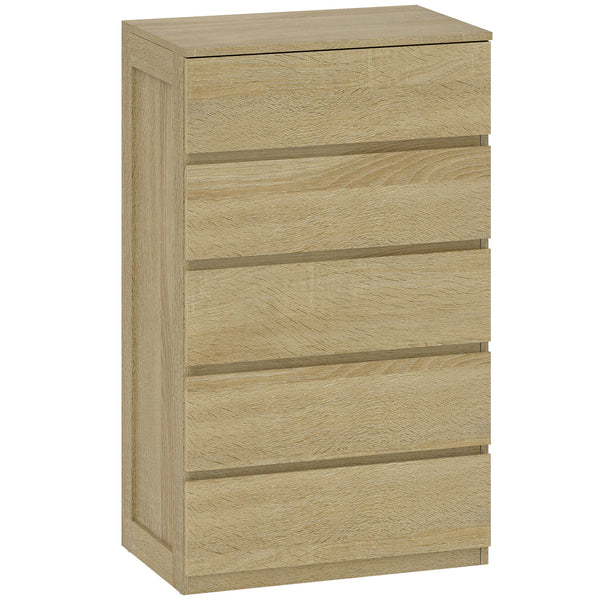 acquista Cassettiera 5 Cassetti 60x39x100 cm in Legno con Guide in Metallo e Maniglie Scanalate color Faggio