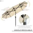 Ombrellone da Giardino 295x152x222 cm Copertura Doppia Inclinabile con Apertura a Manovella Cachi  