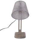Lampada da Tavolo Paralume in Lino e Legno di Paulonia Grigio 