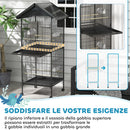 Voliera Gabbia per Uccelli 71,8x71,8x170,2 cm con Vassoi Estraibili in Plastica e Posatoi in Metallo Nero      