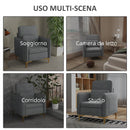 Poltroncina Moderna 72x72x90 cm in Tessuto Effetto Lino Grigio