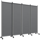Paravento da Esterno e Interno a 4 Pannelli Pieghevole 221x50x172 cm con Ruote in Metallo e Poliestere Grigio Scuro      