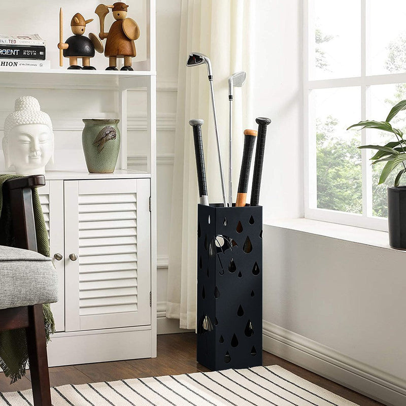 Portaombrelli 15,5x15,5x49 cm con Vaschetta in Metallo Nero