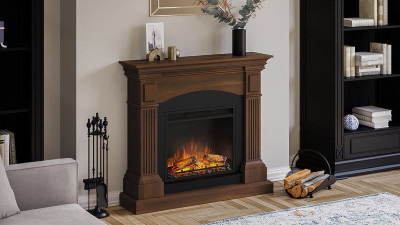 Camino Elettrico da Pavimento Effetto Fiamma 1500W Tagu Magna Noce Pregiato