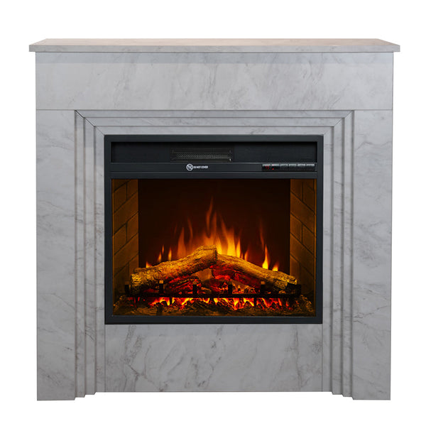 acquista Camino Elettrico da Terra 96x35x96 cm Bellini in Legno Effetto Marmo Bianco